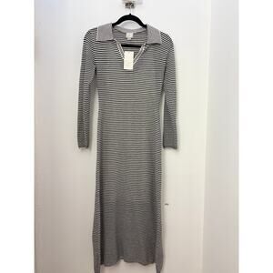 a new day Striped Collared Long Sleeve Midi Dress Black White Size XS NWT